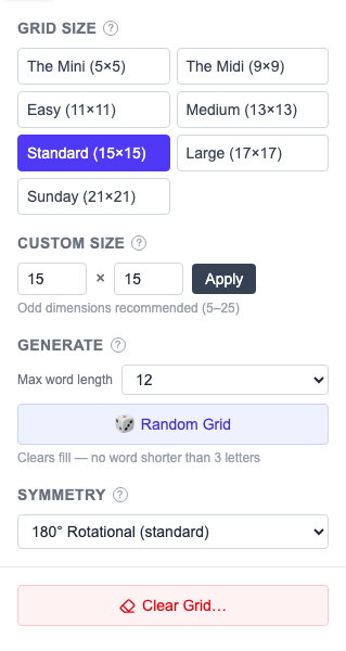 Grid tab settings